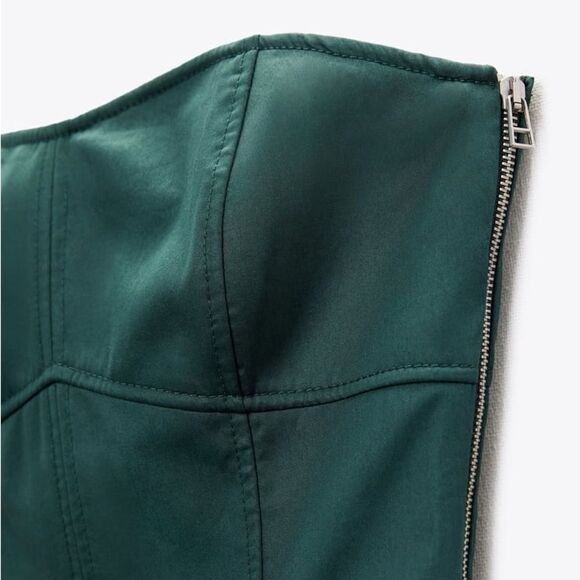 ZARA GREEN TOPSTITCHED DRESS - Picture 11 of 12